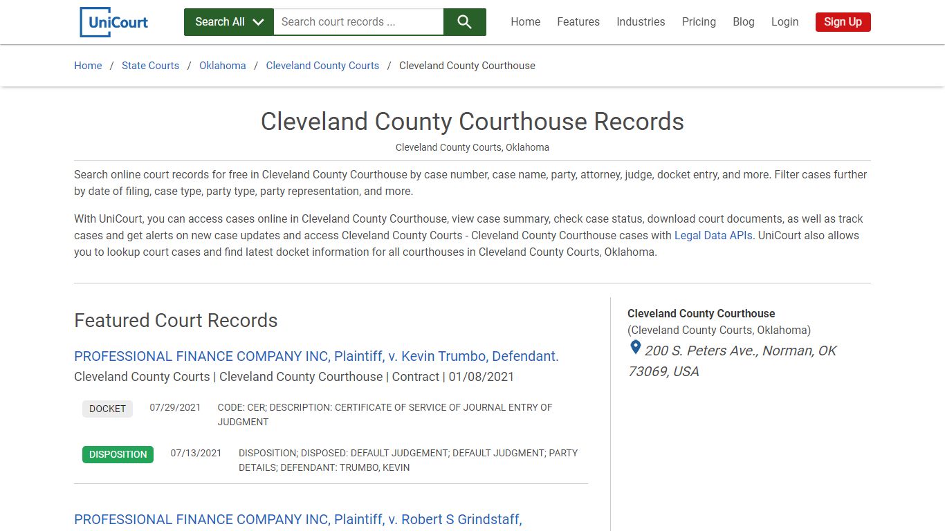 Cleveland County Courthouse Records | Cleveland | UniCourt